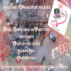 wedding engagement package featuring a sweet ferris wheel or sweet cart with sweets light up love letters wishing well and doughnut wall ideal for 8 guests with additional packages available